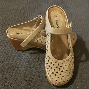 Rialto Beige Cutout Wedge Sandals